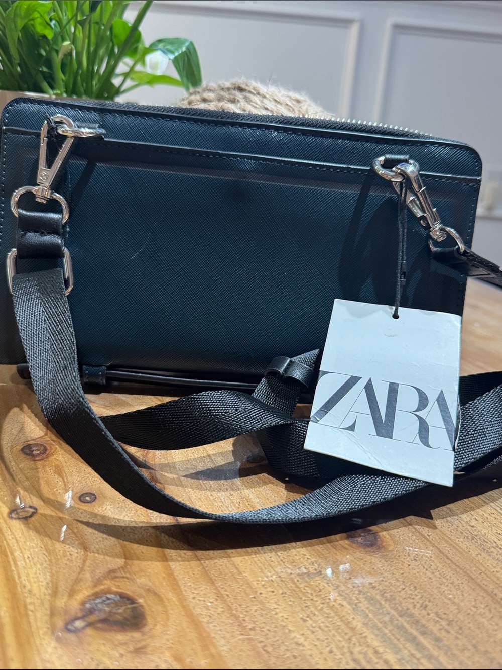 ZARA Blue/greenish  Textured Crossbody with Silver Hardware